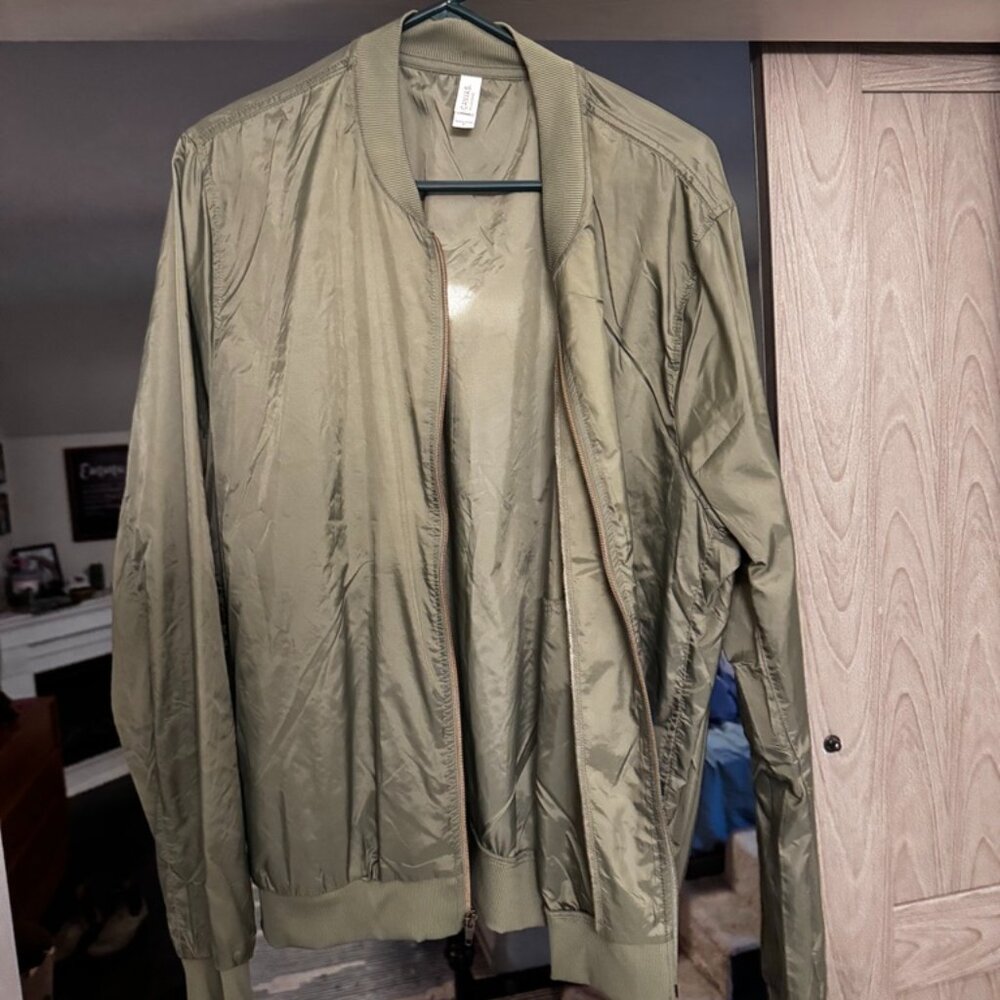 Bella Canvas Lightweight Nylon Windbreaker Bomber Jacket in Army/Forest Green